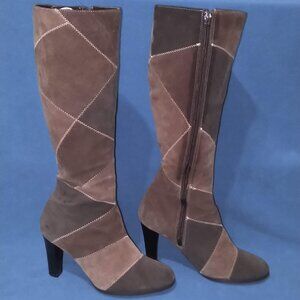 Vintage Bob Mackie Studio brown/tan patchwork knee high boots 90s-00s size 7.5